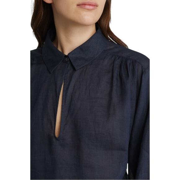 Frame Long Sleeve Ramie Blouse Navy Blue Size Medium - Picture 8 of 12